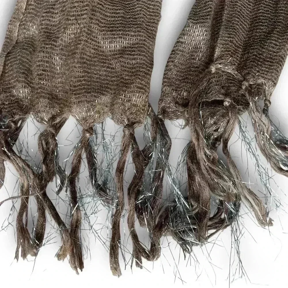 Y2K Scarf Ombré Stripe Beige Knit Metallic Fringe Boho Chic Coquette Cottagecore